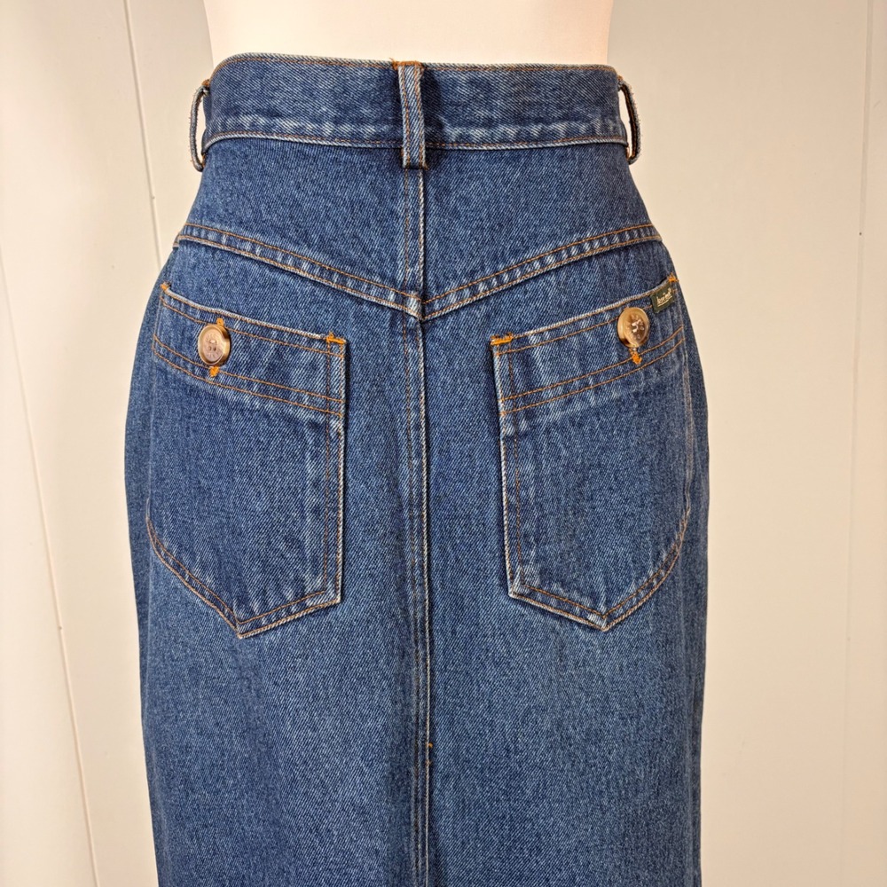 90s Y2K Denim Button Down Midi Skirt Women's 4 100% Cotton Jean Casual Classic - Picture 9 of 12